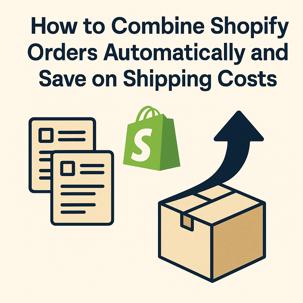 Illustration showing automatic combination of Shopify orders to save on shipping costs and improve order management